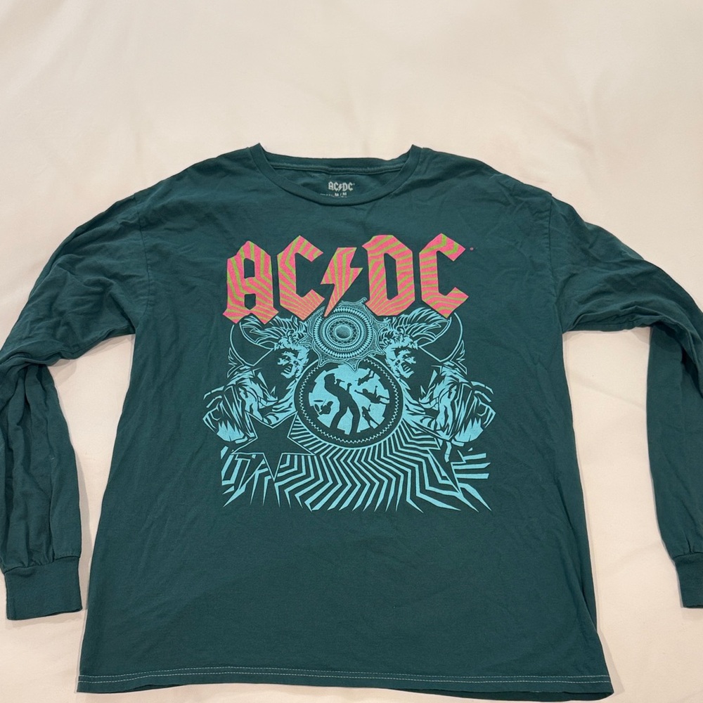 AC/DC Teal Long Sleeve Shirt with Pink Logo